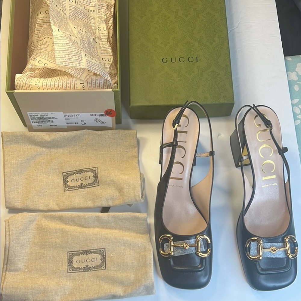 NWT Gucci Horsebit Slingback Pump Leather Heels in Black Women's Shoes Size 41 - Picture 4 of 16